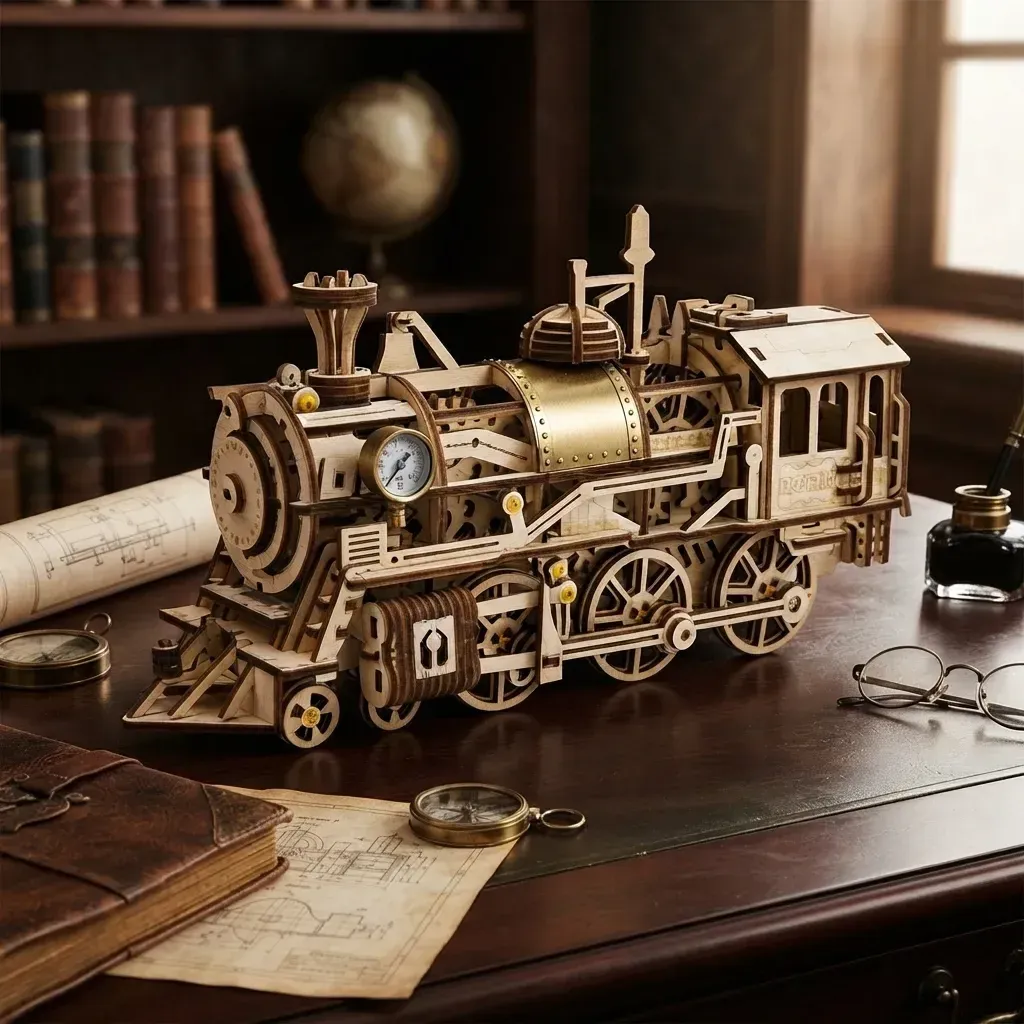 Wooden Mechanical Puzzles Steam Locomotive