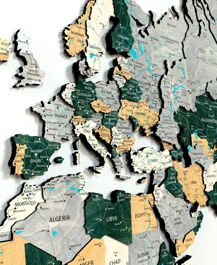 3D Wood World Map Push Pin Wall Decoration