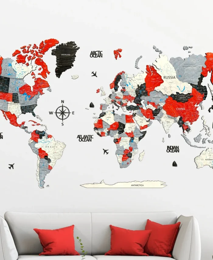 Handmade Wood World Map Travel Pin Board Wall Decor