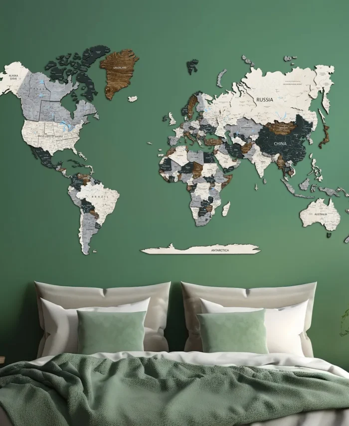 3D Wooden World Map Travel Board for Wall Display