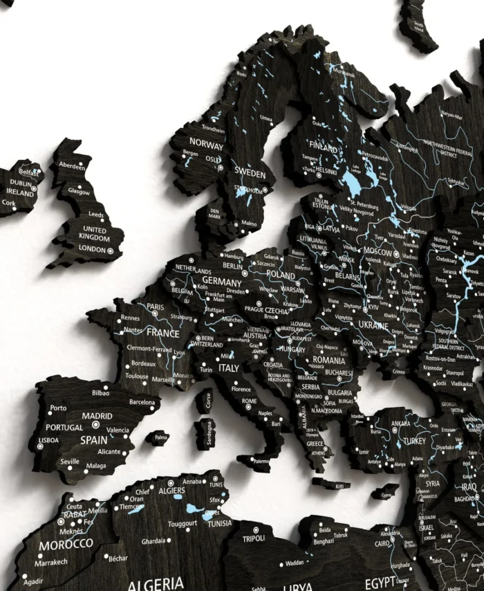 Ebony Turquoise 3D Wooden World Map Wall Display